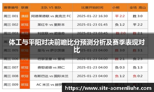 体工与平阳对决前瞻比分预测分析及赛季表现对比